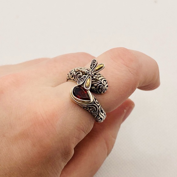 EUC Devata Sterling Silver & 18k Gold Dragonfly Wrap Ring w/ Red Garnet Stone - Picture 12 of 17